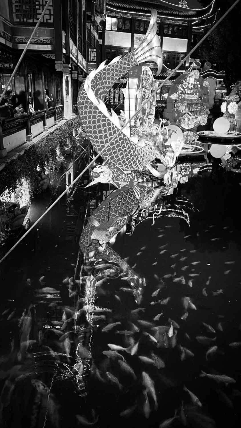 black and white image of chinese new year celebrations