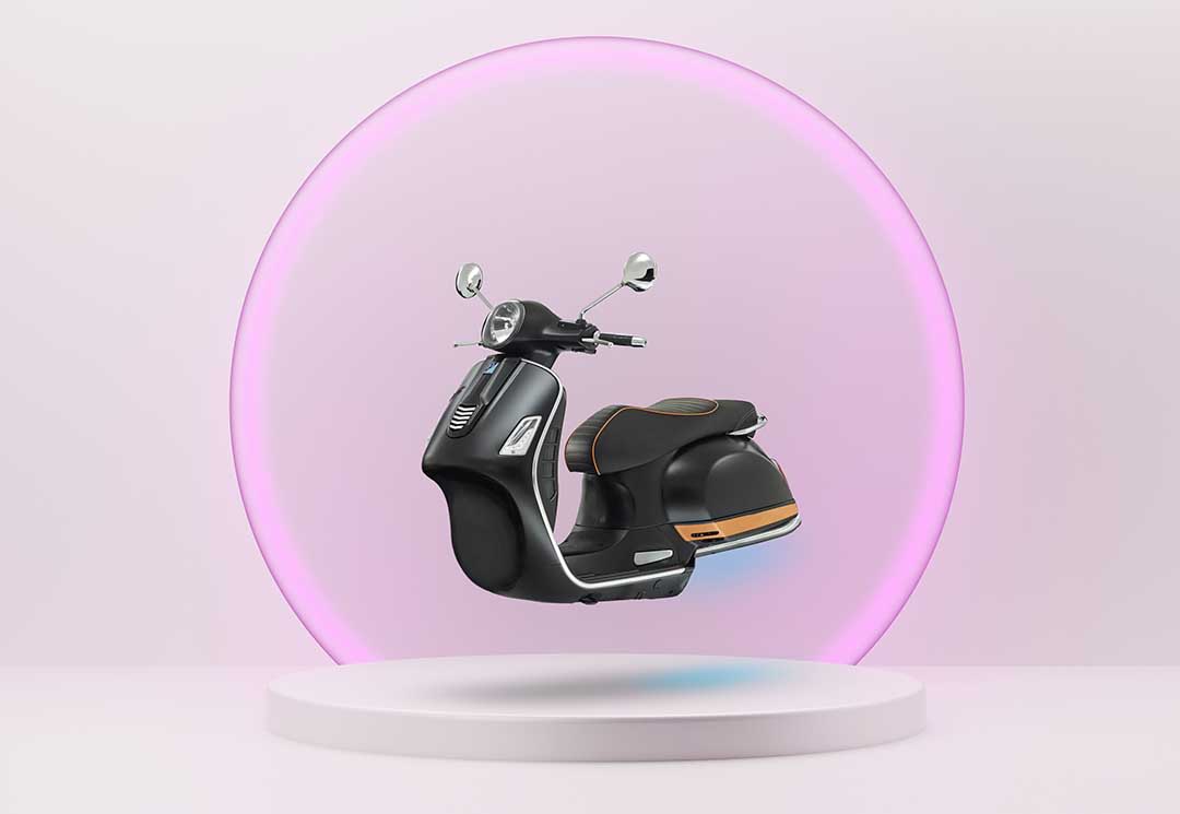 3D render of a hover scooter with a neon pink background