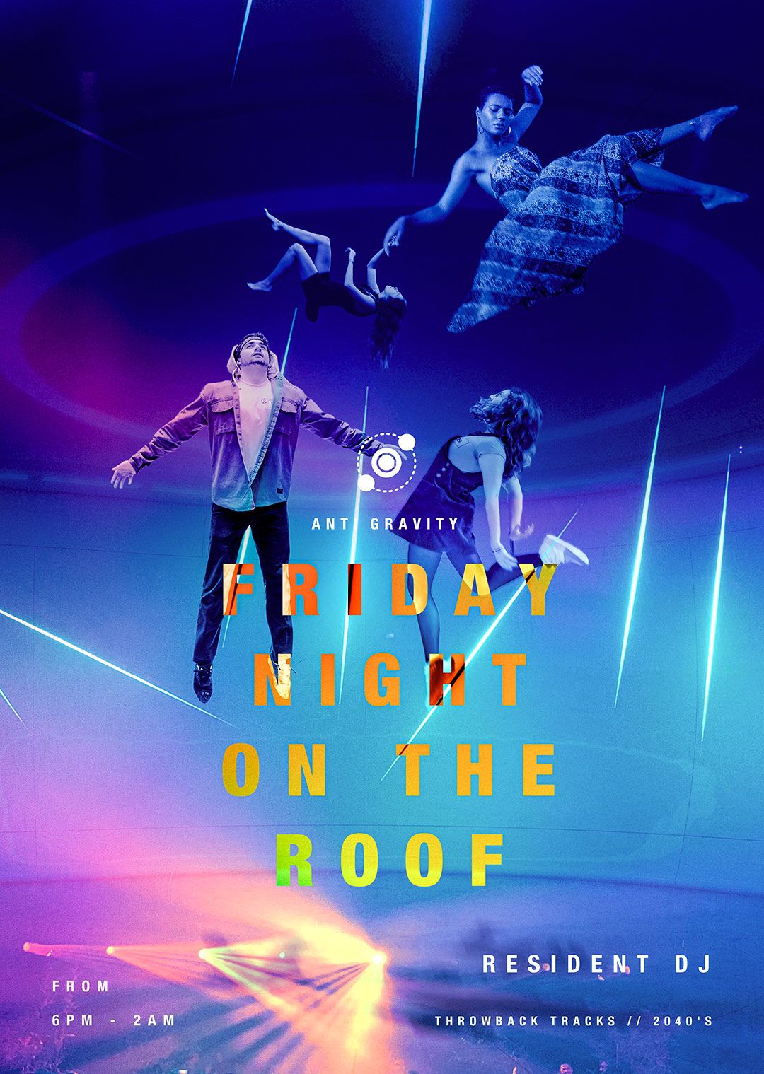 promo poster for that reads friday night on the roof with 4 people floating in air