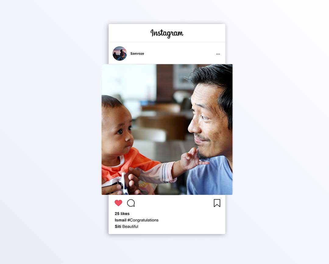 instagram mock up of samroze looking at his young grandkid