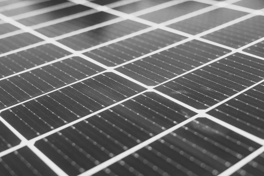 black and white close up of solar panels