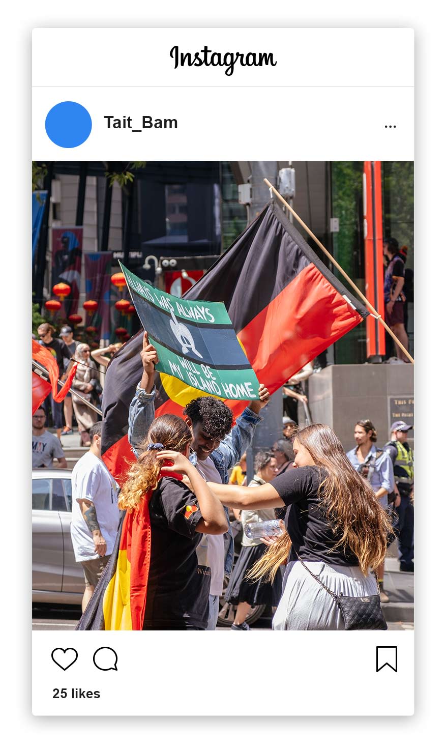 instagram mock up of indigenous flags in city