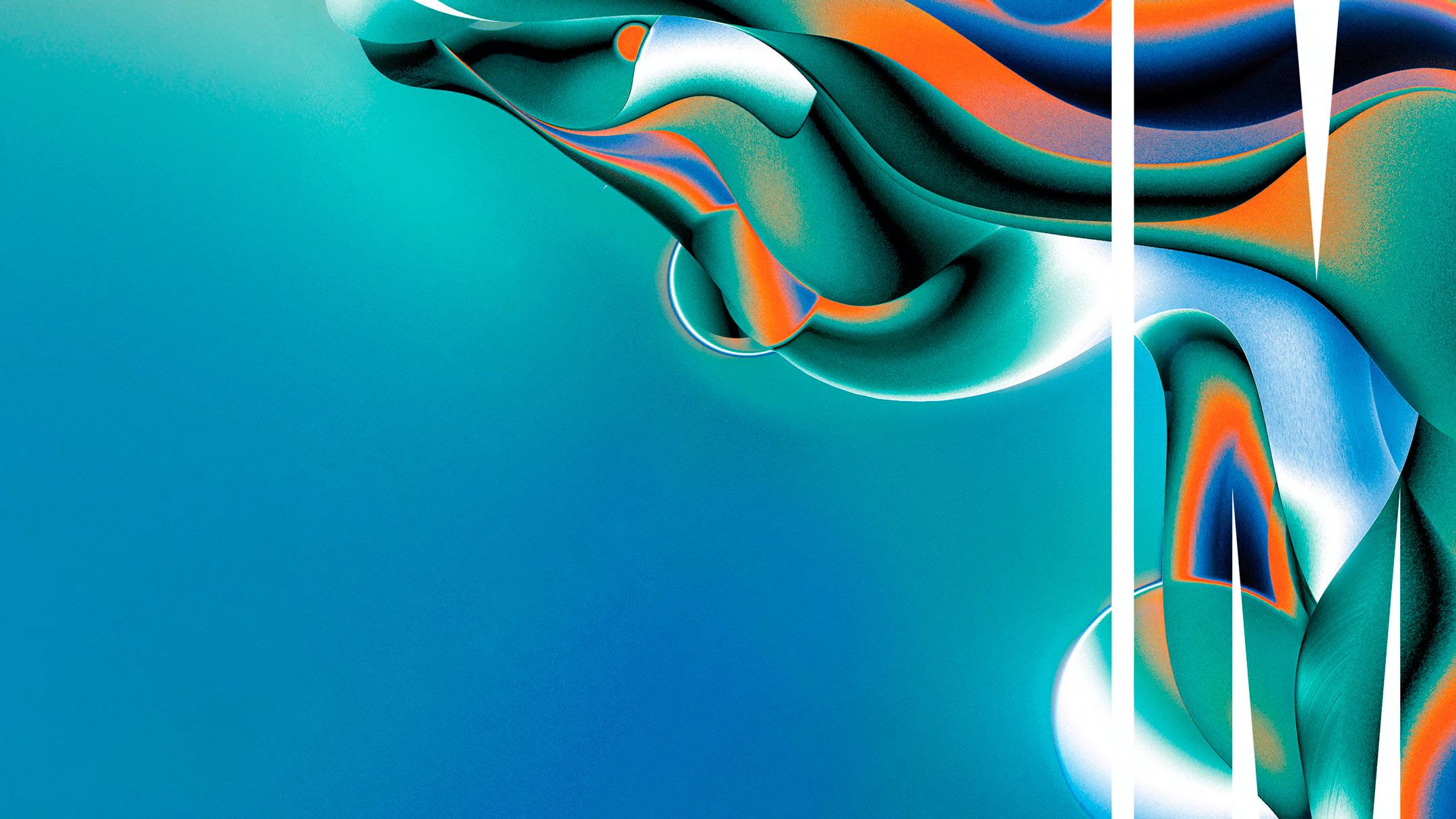 abstract colour swirls in blue and orange letter M embedded